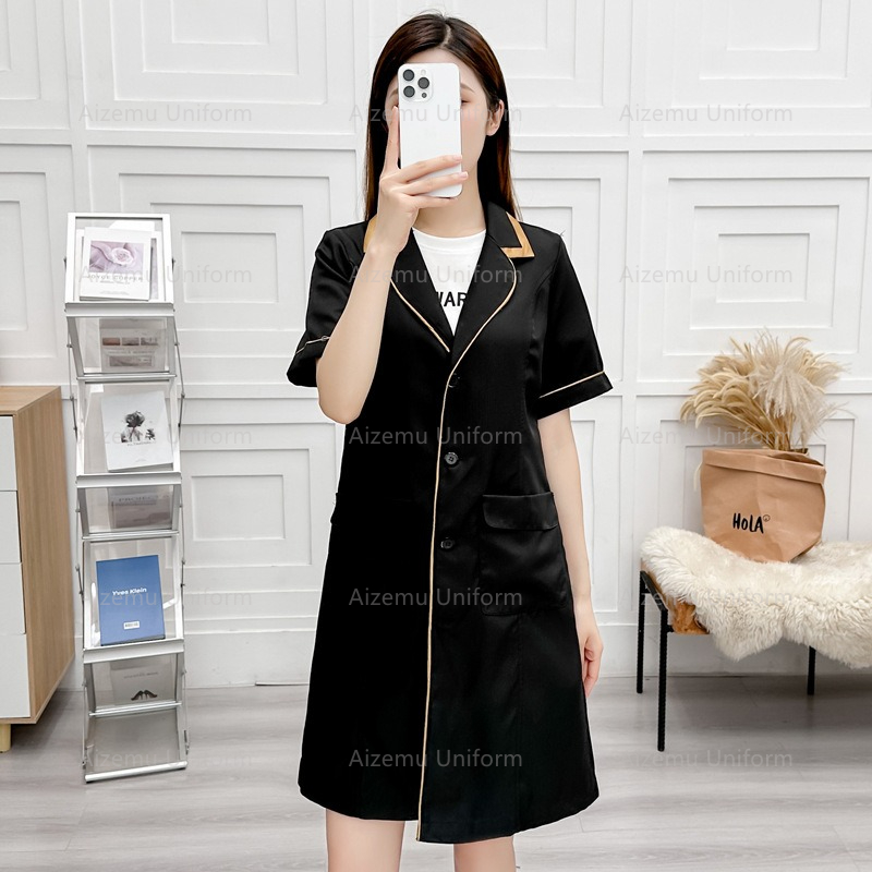 Medical Lab Gown - Uniforme de beauté noir avec robe